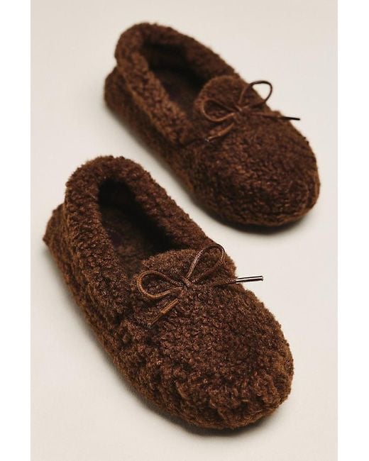 By Anthropologie Brown Sherpa Moccasin Slippers
