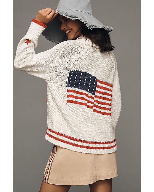 Maeve Gray Shawl Collar American Flag Cardigan