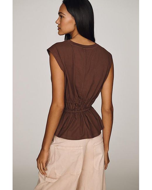 Pilcro Brown Cotton Waisted Muscle Top