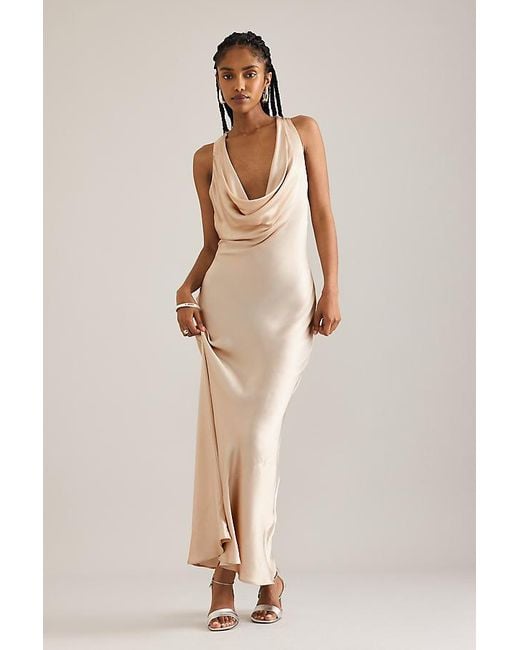 By Anthropologie Natural Gracie Cowl-Neck Maxi Slip Dress