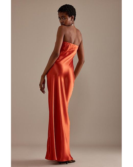 By Anthropologie The Fleur Strapless Satin Maxi Slip Dress in Red | Lyst UK
