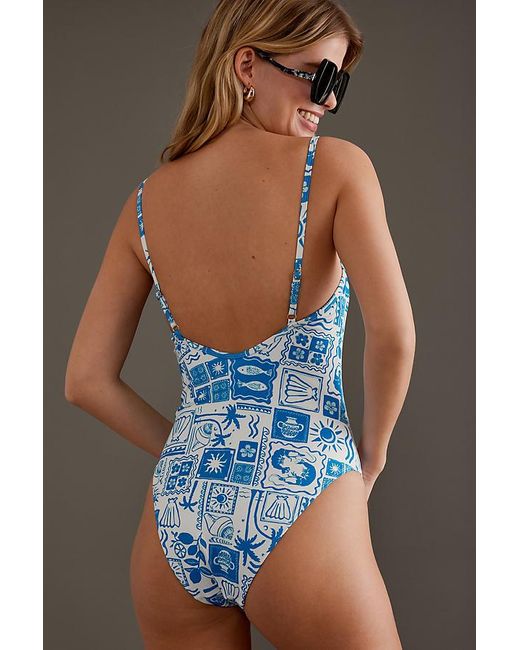 Charlie Holiday Blue Amelia Square-neck One-piece Swimsuit