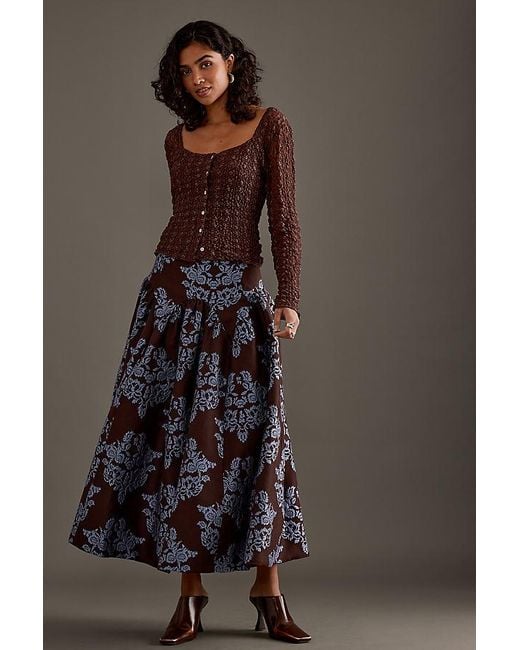 By Anthropologie Brown Brocade Midi Skirt