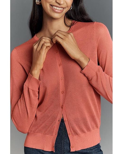 By Anthropologie Pink Fitted Sheer Cardigan
