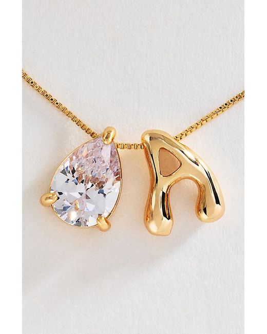 By Anthropologie Metallic Bubble Initial & Pear-Cut Stone Necklace