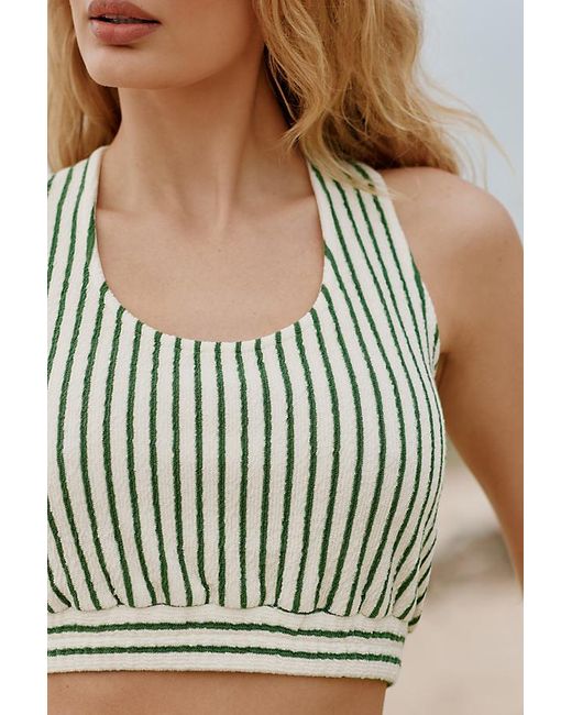 Sunday In Brooklyn Green Scoop-neck Terry Striped Crop Top