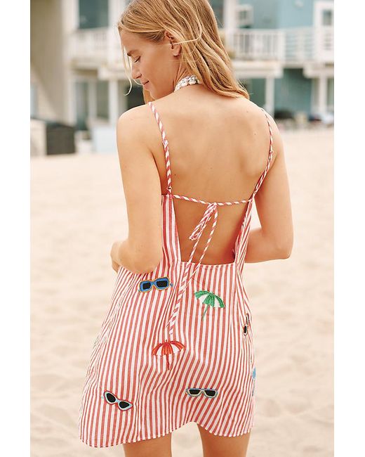 Celandine Embroidered Poplin Square-Neck Mini Shift Dress in Pink