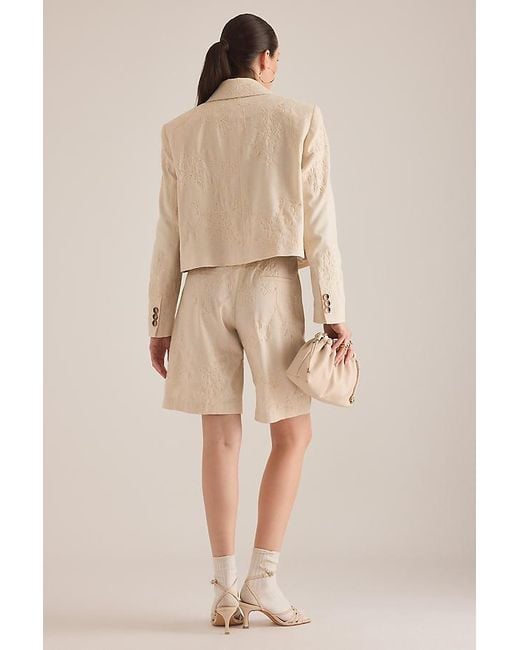 Maeve Natural Embroidered Cropped Blazer