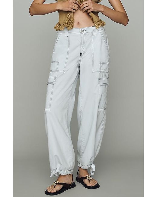 By Anthropologie White Linen-Cotton High Rise Wide-Leg Utility Trousers