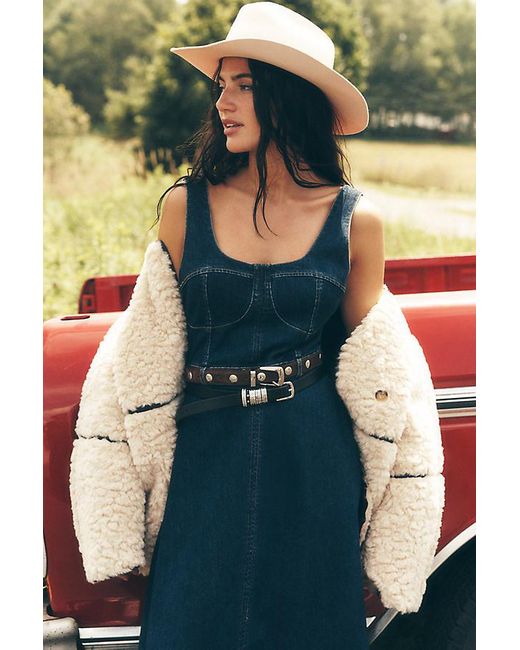 By Anthropologie Blue Studded Western Belt