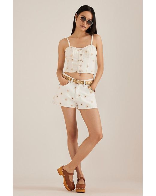 Lee Jeans Brown Daisy Embroidered Button-Front Top
