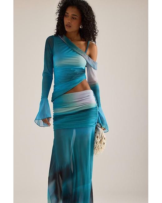 Feners Blue Susurro Asymmetric Mesh Top