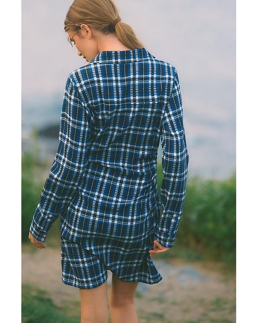 Pilcro Blue Ruched Mini Shirt Dress