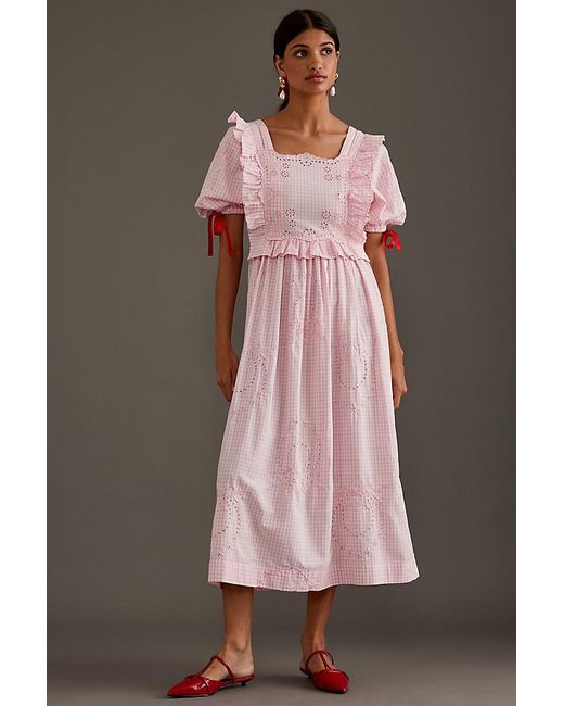 Damson Madder Pink Rhea Puff-sleeve Midi Dress