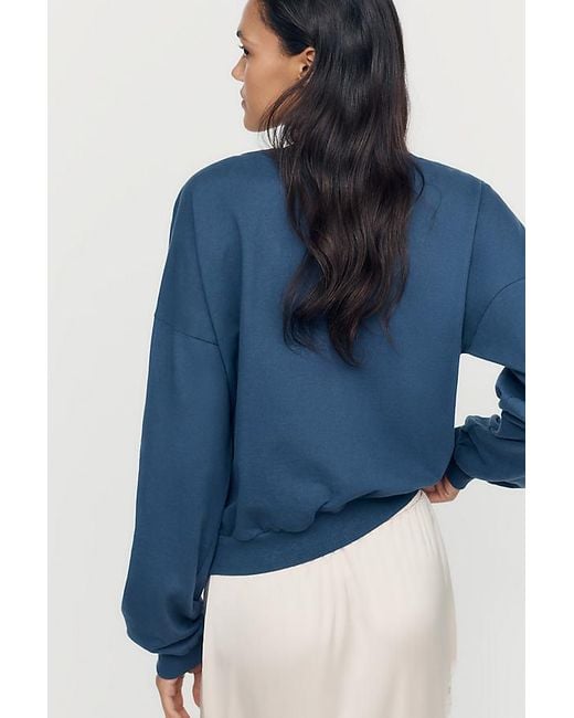 By Anthropologie Blue 100% Cotton Embroidered Sweatshirt