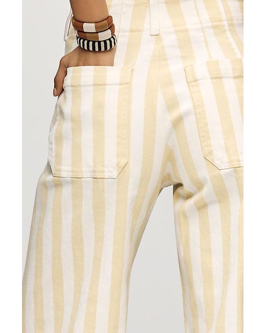 Maeve Natural The Colette Striped Full-Length Wide-Leg Trousers By