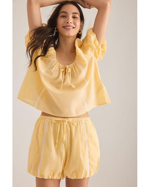 Damson Madder Natural Maura Lace-Trim Bloomer Shorts