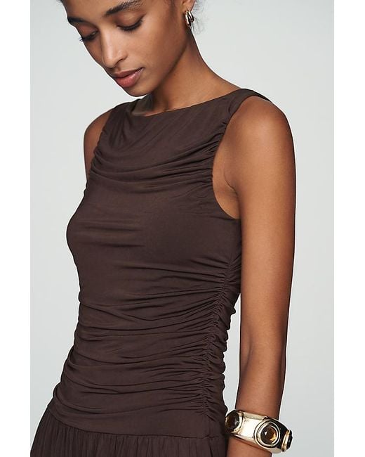 By Anthropologie Brown Sleeveless Boat-Neck Drop-Waist Maxi Dress