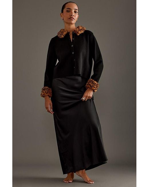 Sleeper Black Carmela Leopard-Trim Cardigan
