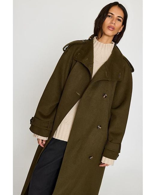 By Anthropologie Green Funnel-Neck Wool-Blend Maxi Coat
