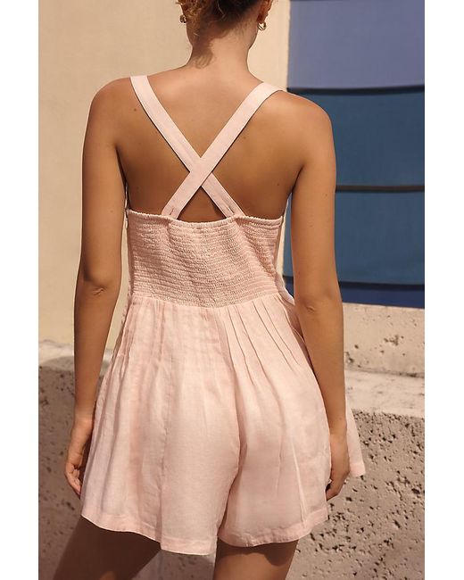 By Anthropologie Natural Linen Pintuck Playsuit
