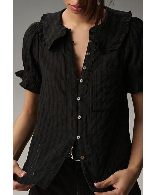 Pilcro Black The Keira Collared Button-Front Blouse By