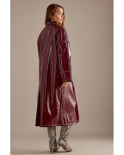 By Anthropologie Brown High-Shine Pu Car Coat