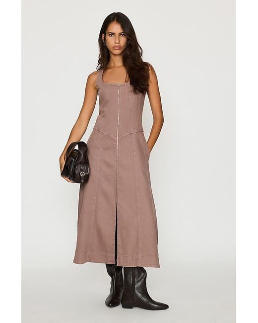Pilcro Brown Denim Zip-Front Midi Dress