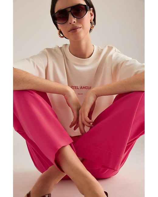 Maeve Pink The Colette Full-Length Wide-Leg Trousers By