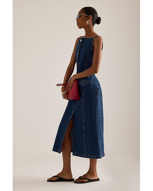 ALIGNE Blue Santigo Square-Neck Button-Front Denim Midi Dress