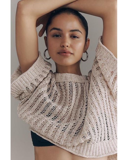 By Anthropologie Brown Goldie Corded Mesh Crew-Neck Jumper