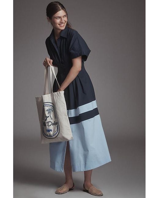 Exquise Gray The Tobie Button-Front Pleated Shirt Dress By