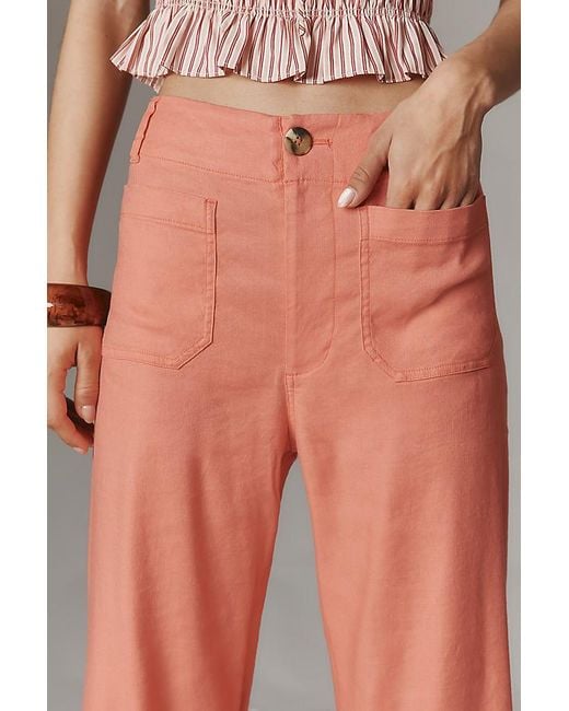 Maeve Orange The Colette Cropped Wide-Leg Trousers By Linen Edition