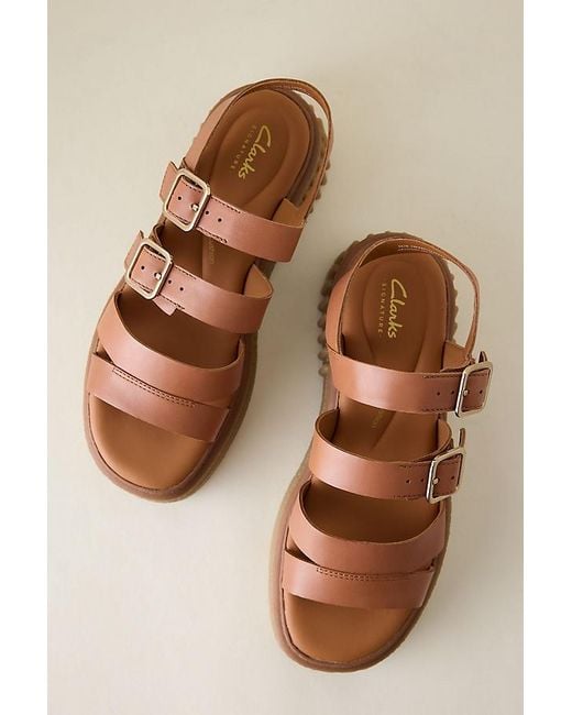 Clarks Natural Clarks Evamar Buckle Leather Sandals