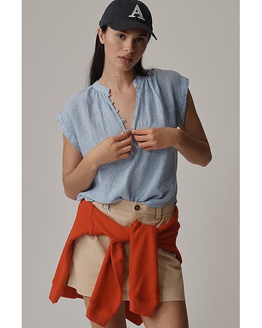Cloth & Stone Multicolor Cap-Sleeve Henley Popover Blouse