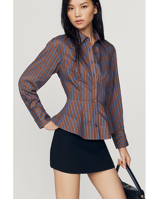 By Anthropologie Purple Waisted Silken Buttondown Top