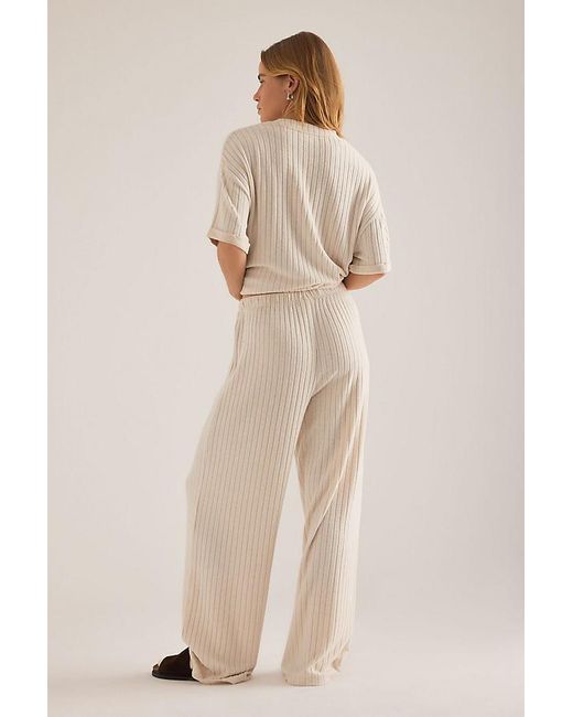 Chelsea Peers Natural Ribbed Wide-Leg Lounge Trousers
