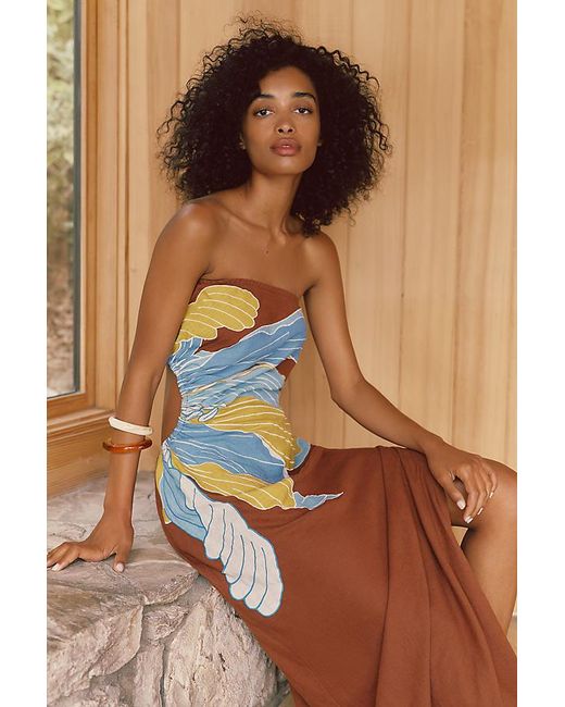 Celandine Brown The Aliza Strapless Linen-Blend Maxi Dress