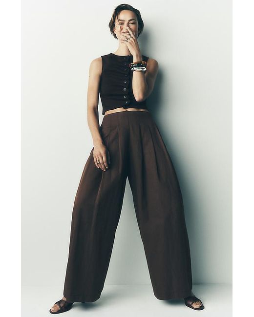 Maeve Gray Pleated Barrel Trousers