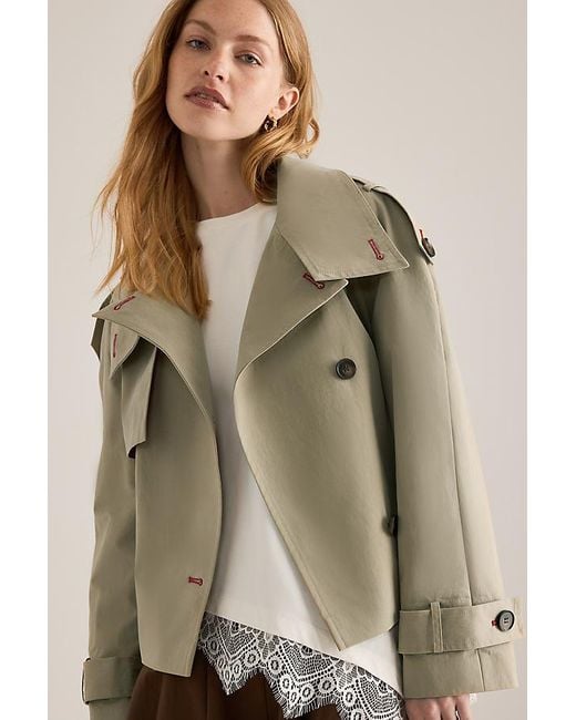 By Anthropologie Brown Lottie Cropped Trench Coat