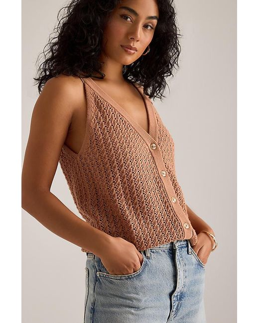 Varley Blue Alessia Pointelle Knit Tank Cotton Top