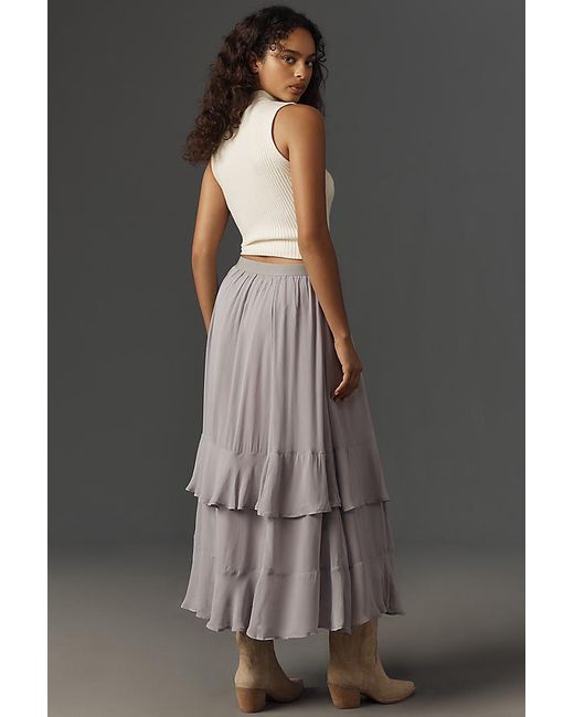 By Anthropologie Chiffon Ruffle Midi Skirt in Grey Lyst UK