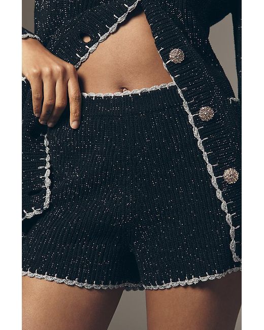By Anthropologie Blue Encrusted High-Rise Knit Shorts