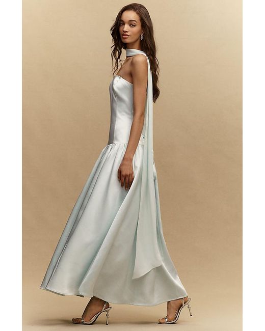 Mare Mare Natural Strapless Drop-Waist Satin Maxi Dress