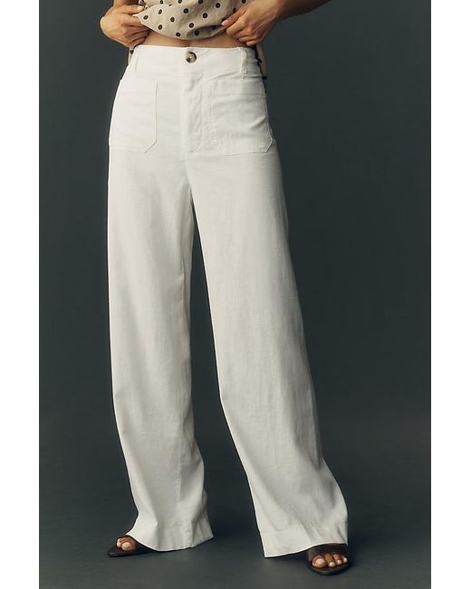 Maeve Natural The Colette Beachy Linen Full-Length Wide-Leg Trousers By