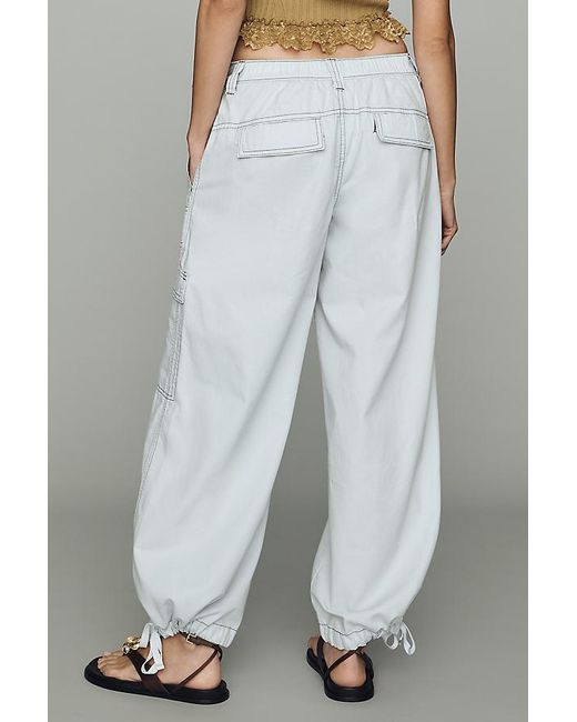 By Anthropologie White Linen-Cotton High Rise Wide-Leg Utility Trousers