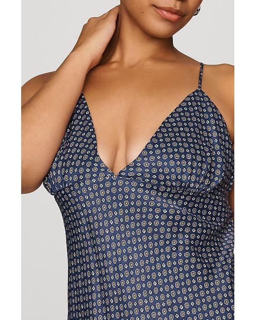 Maeve Blue Printed V-Neck A-Line Midi Dress