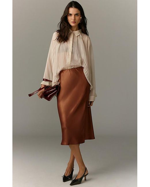 By Anthropologie Brown The Tilda Slip Skirt: Shine Edition