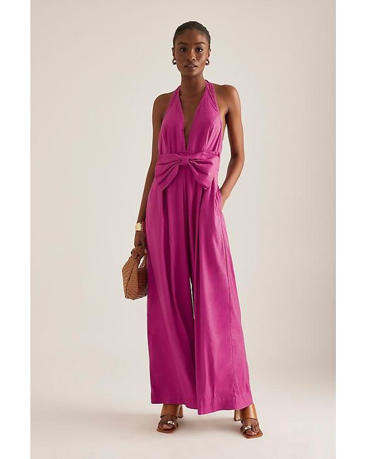 Maeve Pink Linen Halter Bow Jumpsuit