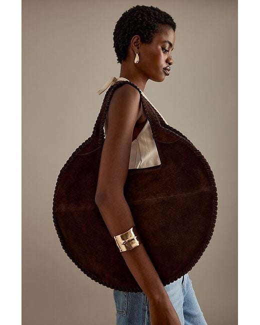 By Anthropologie Brown Nora Round Circle Suede Tote Bag